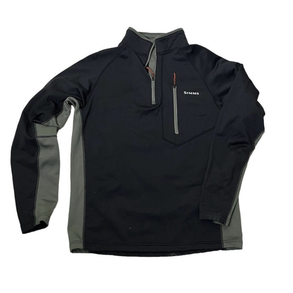 SIMMS Fishing Products Top 1/4 Zip Pullover Fleece  Black Green Size Medium